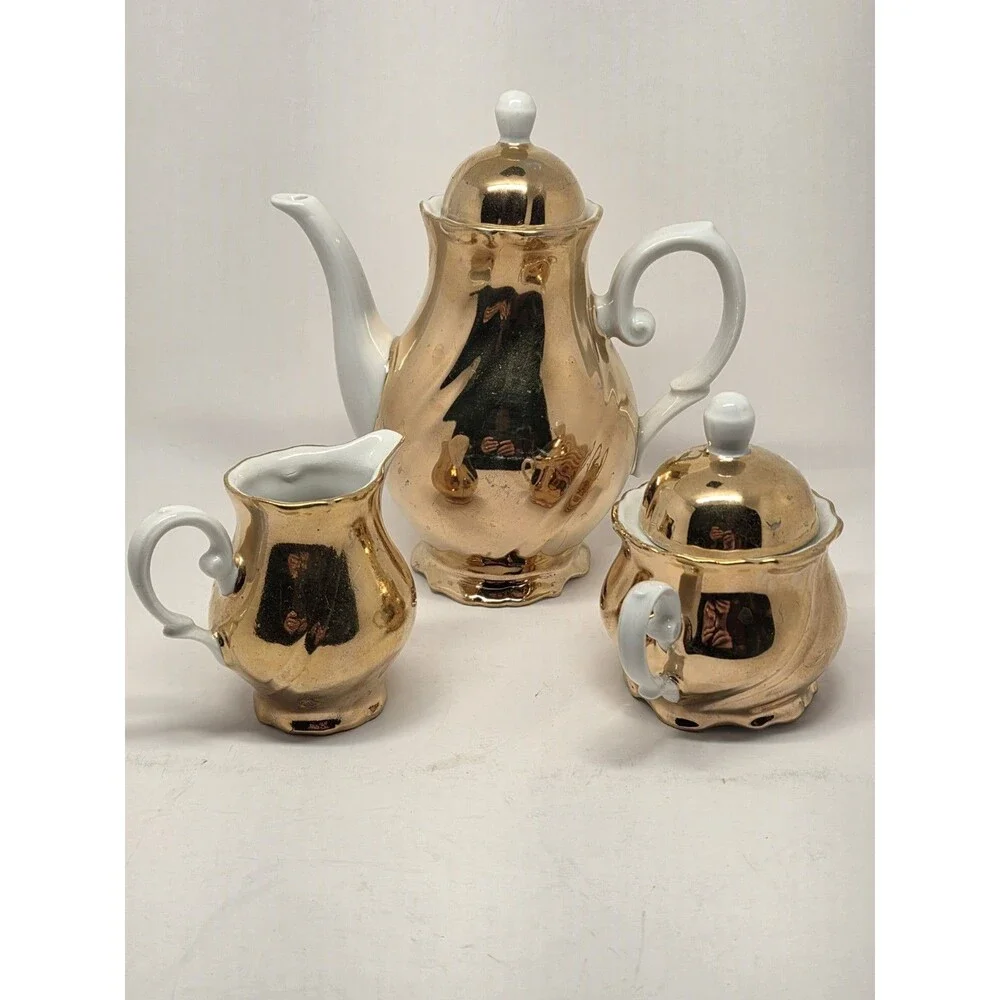 Vintage Mayer Wiesau Bavaria Gold Porcelain Demi Tasse Coffee Set 5pc Mokka